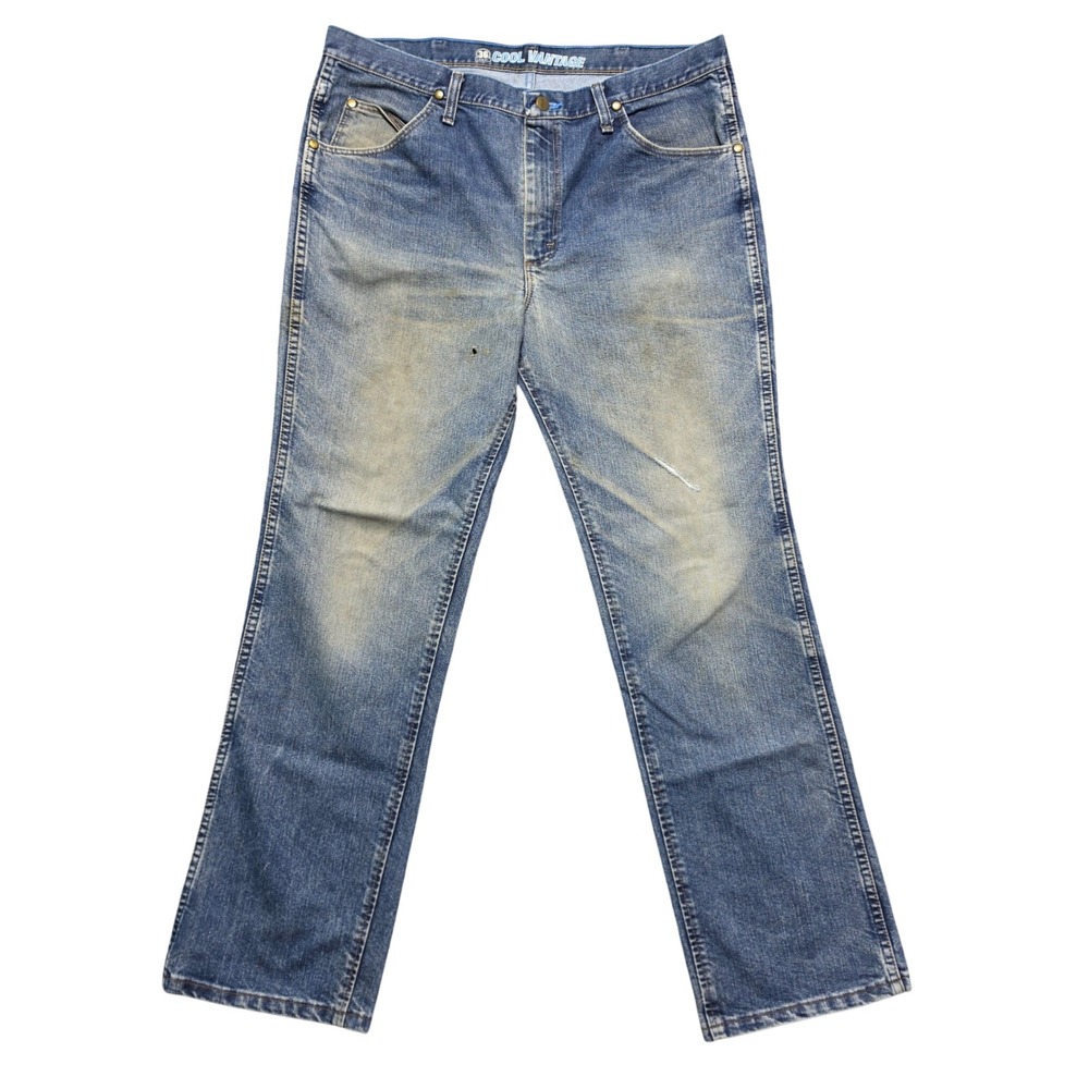 Americana Distressed Faded Jeans Mens 36x32 Blue Wrangler Cool Vantage Slim Fit